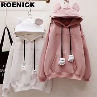 roenick hoodies sweatshirts women printing bear ears pink pullovers womens korean casual cute hooded sweatshirt fashion loose