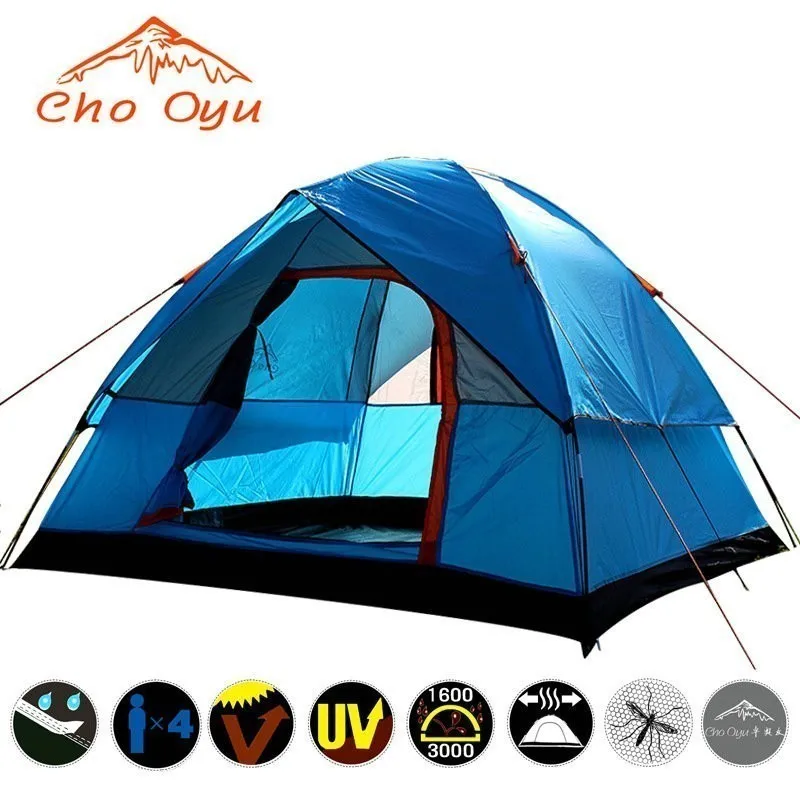 Kaufen 3-4 Person Camping Zelt Dual Schicht Windschutz Wasserdichte Anti UV Tourist Zelte Für Angeln Wandern Strand Reise 3 Saison Zelt