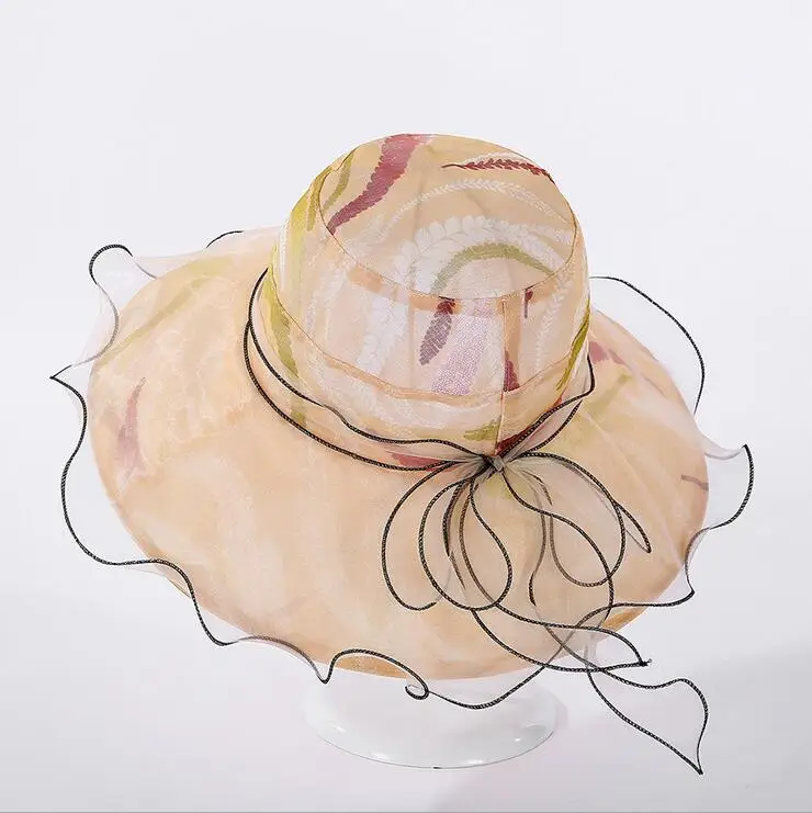 Модная женская летняя пляжная шляпа от солнца из органзы с широкими полями |