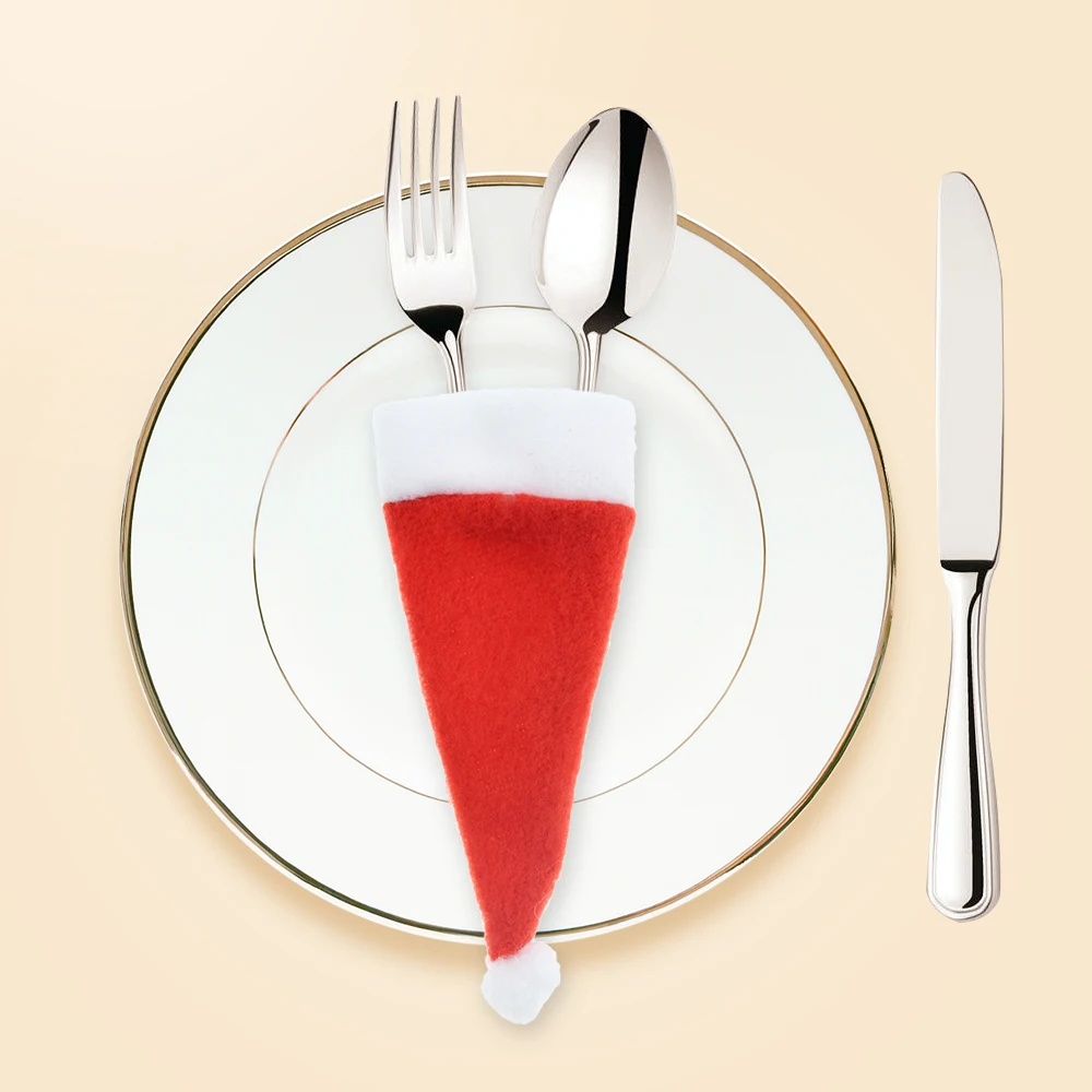 1 шт. Санта шляпа олень Рождество Новый Год карман вилка нож держатель для