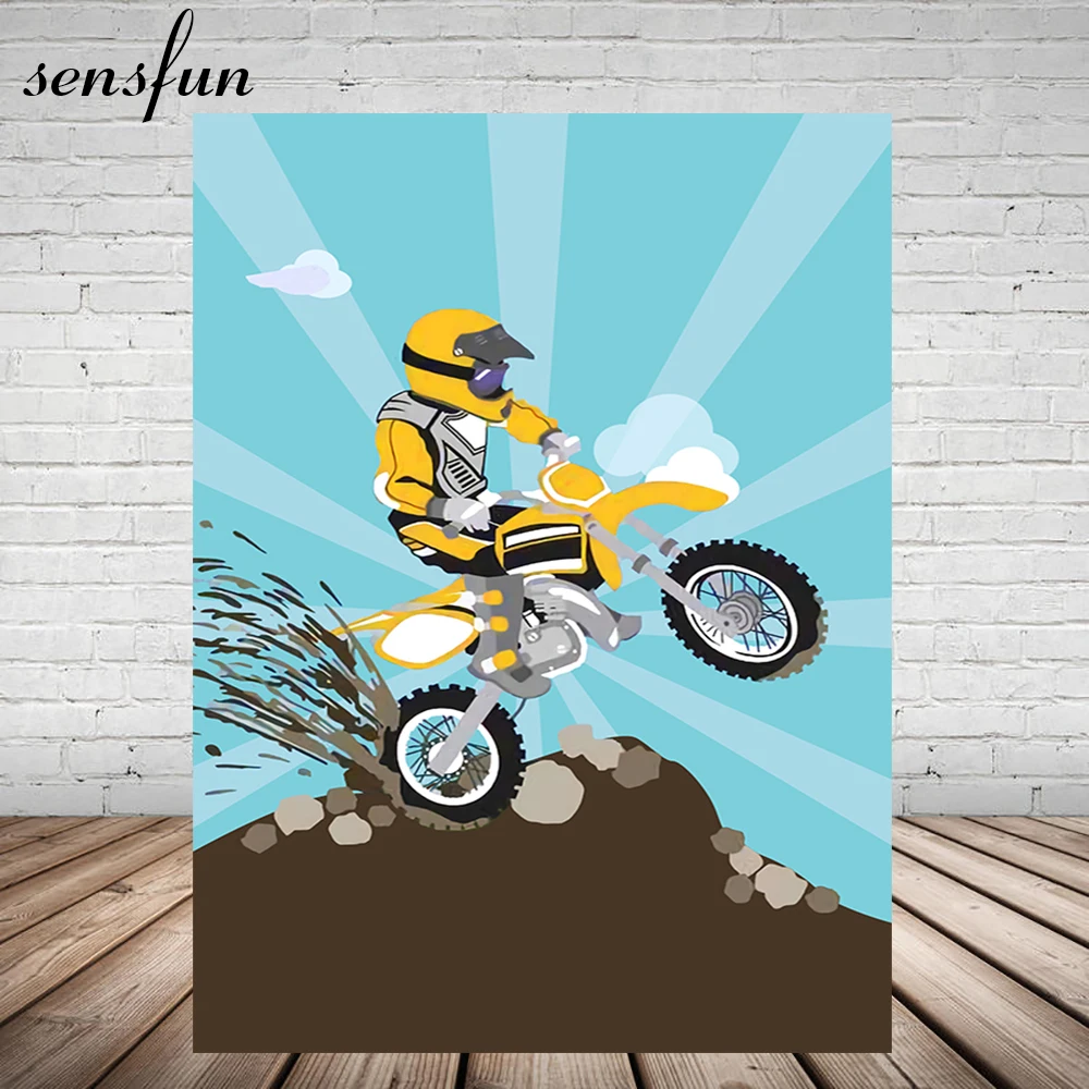 

Sensfun Cartoon Motorcycle Backdrops For Cool Boys Birthday Party Radioactive Stripes Hill Photography Backgrounds Custom Poster