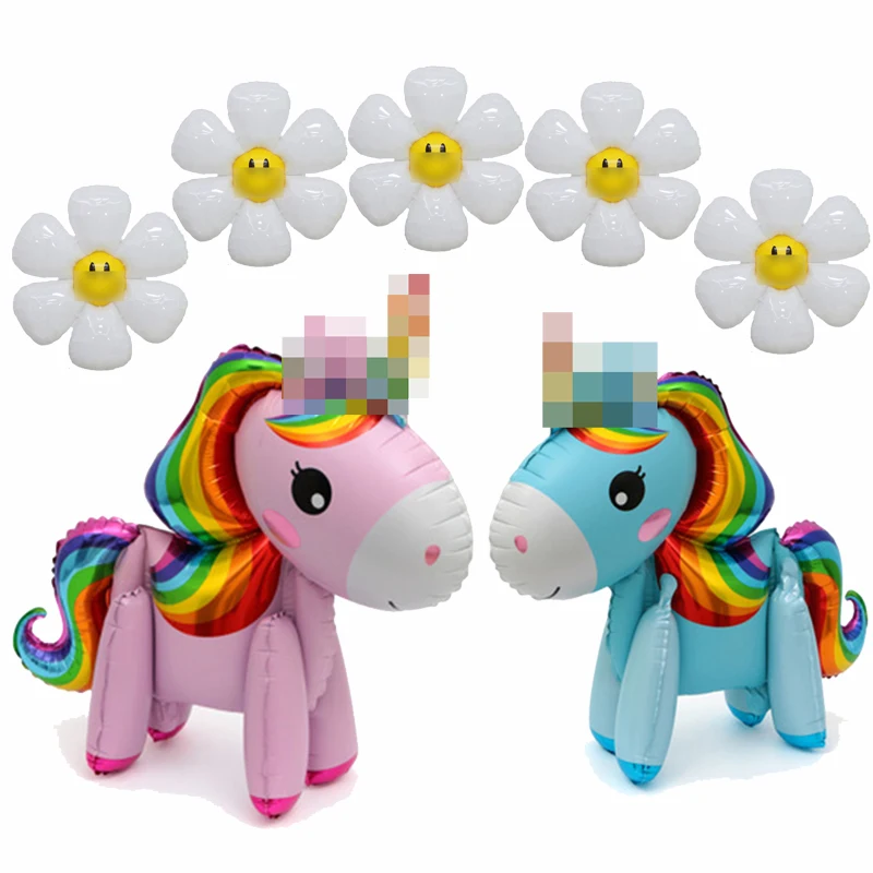

1 Pcs 3D Unicorn Foil Balloon 1 2 3 4 Years Old Happy Birthday Party Decoration Smiling Daisy Theme Party Supplies For Kid Balls