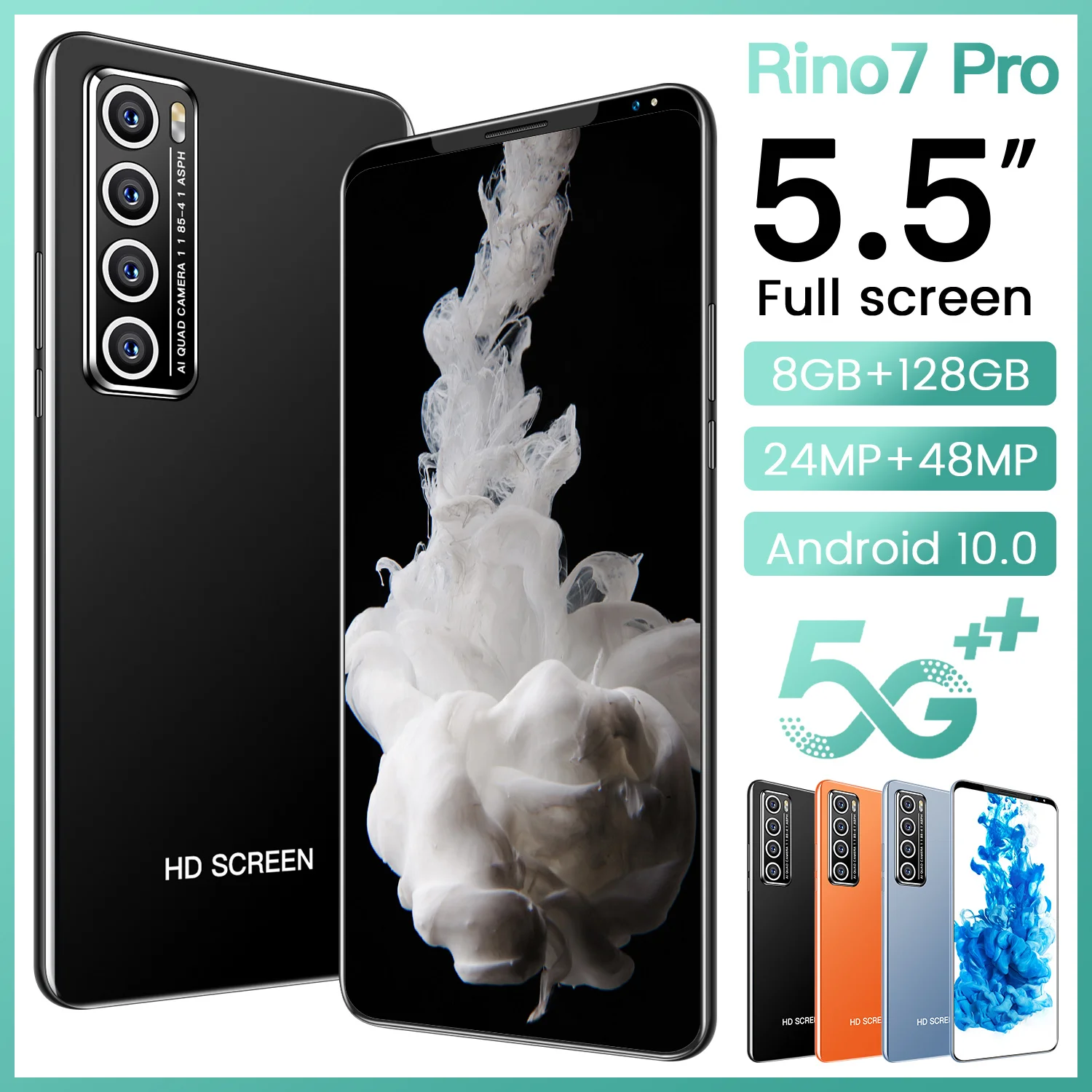 

Rino7 Pro 8+128GB 10 Core 4800mAh Fingerprint Face ID Andriod 10.0 Smart Phone 5.5 Inch 24+48MP Dual SIM Cellphones MTK6595