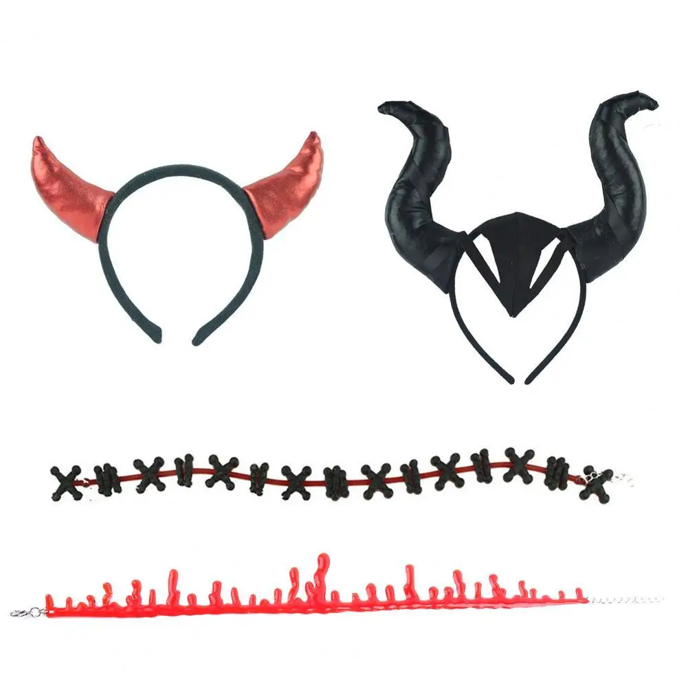 

1 Set Halloween Headband Realistic Looking Wear Resistant Fabric Festival Headband with Bloody Necklace for Party