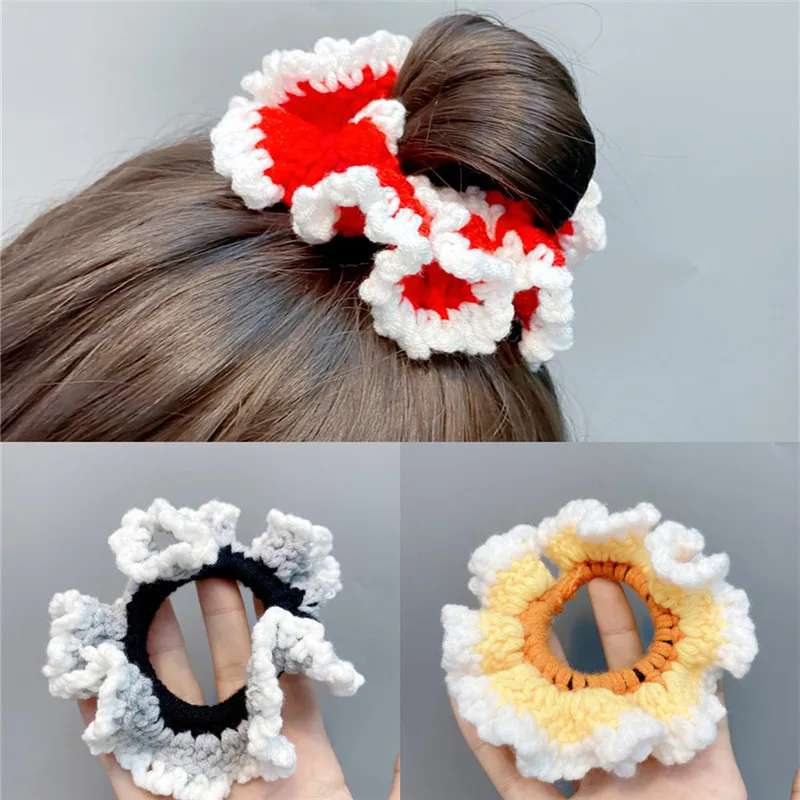 

Women Girls Cute Colorful Bow Laciness Knitting Scrunchie Rubber Bands Sweet Headband Hair Band Fashion Hair Accessories