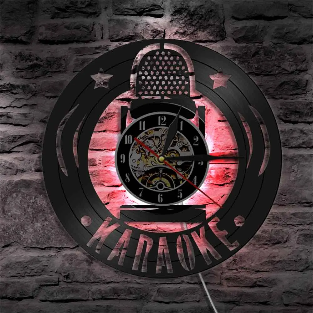 Настенные часы со звездами для караоке микрофоном пения любителей вечерние