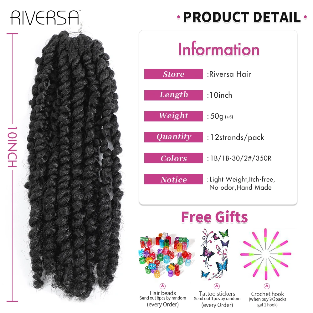 Synthetic Passion Twist Crochet Braiding Hair For Women pelo Twists Dreadlocks meche Black Colored Extensions Riversa |