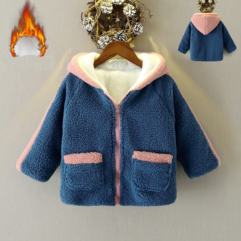 Girls Thick Coats Winter Berber Fleece Jackets Outerwear Children Hooded Coat Zipper For Kids Clothes | Детская одежда и обувь