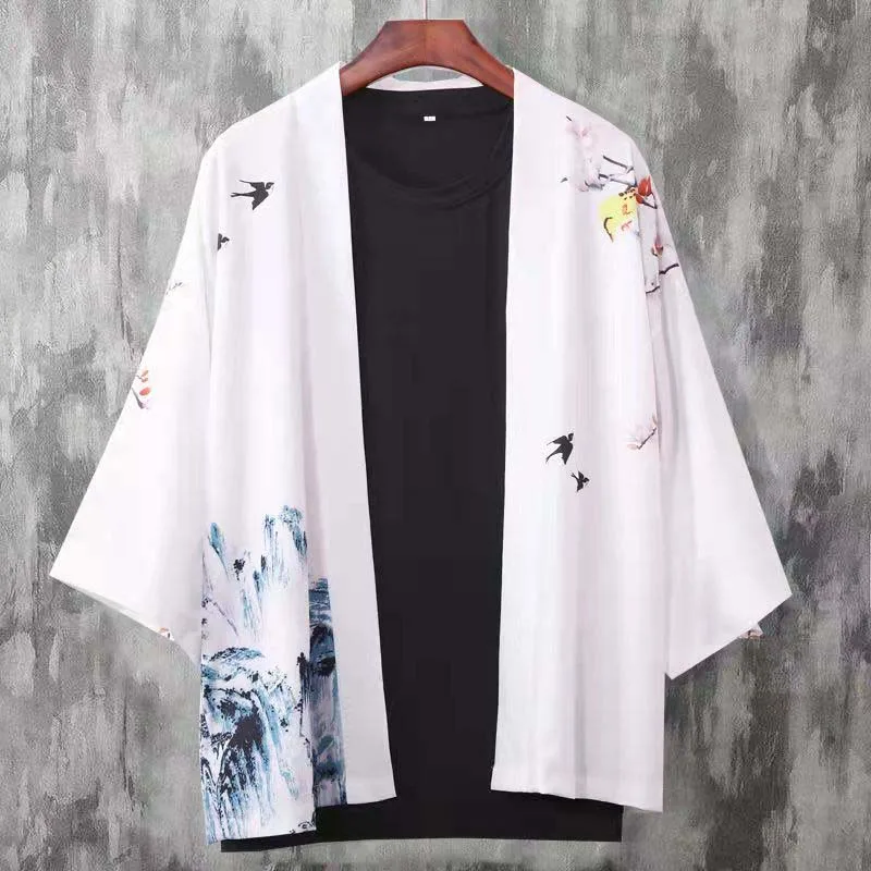 Summer Seven-point Sleeve Shirt Men's Clothing China  Qi Hanfu Costumes Sunscreen Jacket Tide