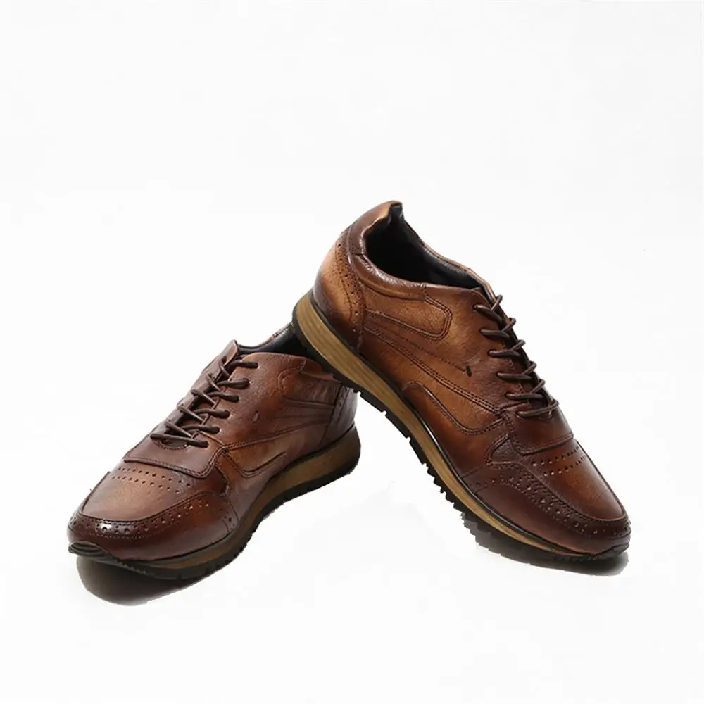 Кроссовки мужские из натуральной кожи повседневная обувь на шнуровке плоская