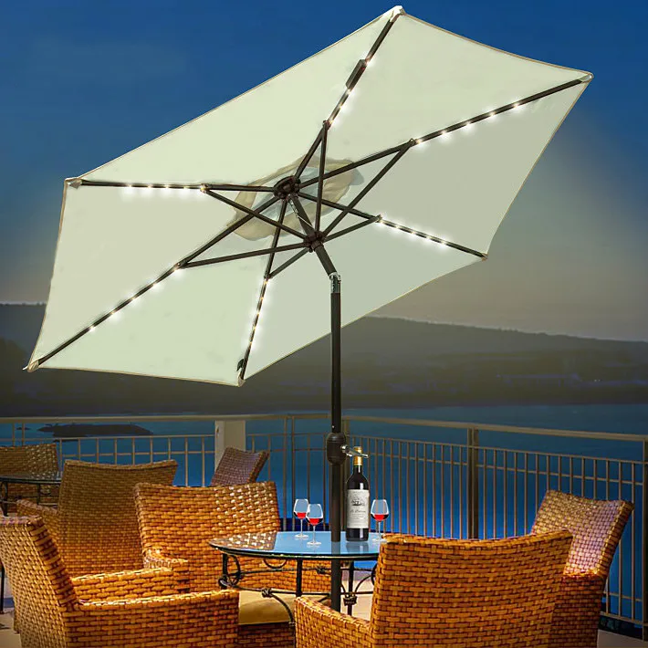 AULAYSED Outdoor Patio Beach Market Aluminium Umbrella Solar Powered 30 LED Light Crank Tilt (with Out Base) |