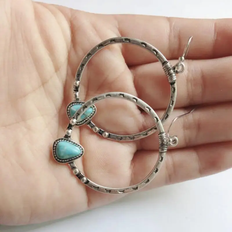 Bohemia Vintage Long Drop Earring For Women Boho Jewelry Ethnic Natural Blue Turquoises Stone Earrings Pendientes | Украшения и
