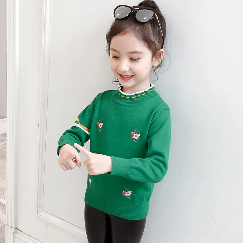 Новинка 2020 свитер для детей хлопковый трикотажный низ девочек с цветочным узором