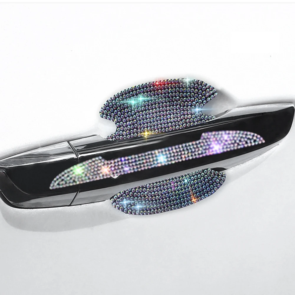 

8pcs Bling Car Kit Car Door Handle Protector Shiny Rhinestones Scratch-Resistant Stickers Door Cup Handle Protective Film