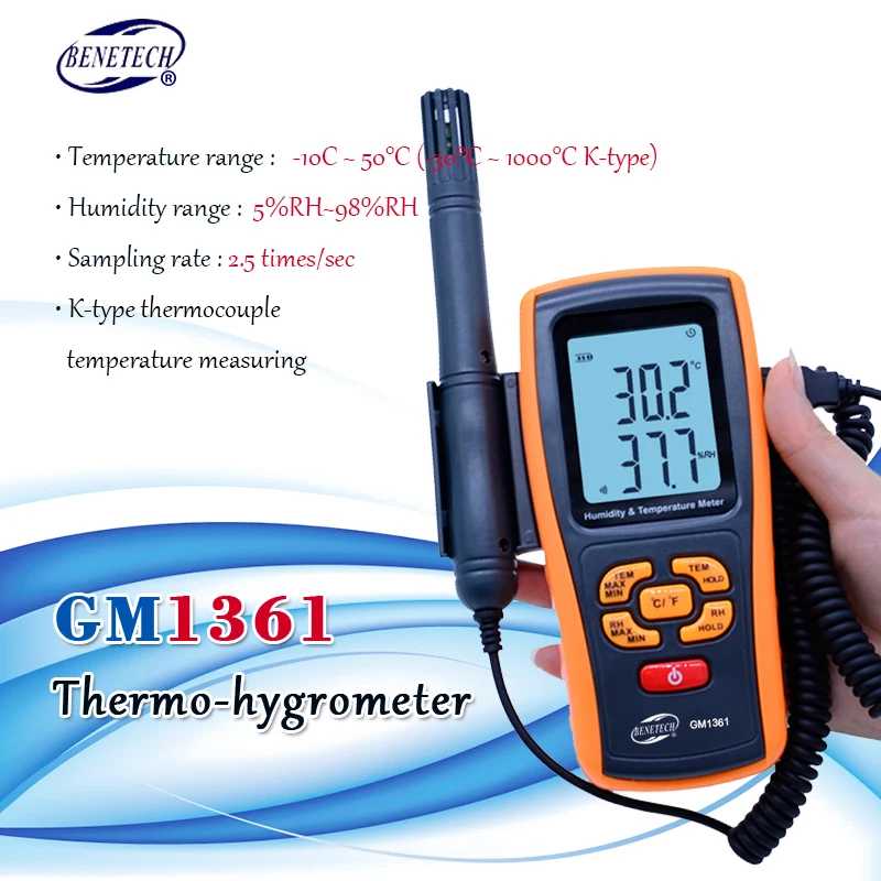 Термогигрометр BENETECH GM1361 с цифровым ЖК дисплеем 2 5 дюйма отдельный Измеритель