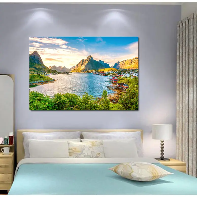 Картина на холсте с изображением лесного рубежа пейзажа горного озера Настенная