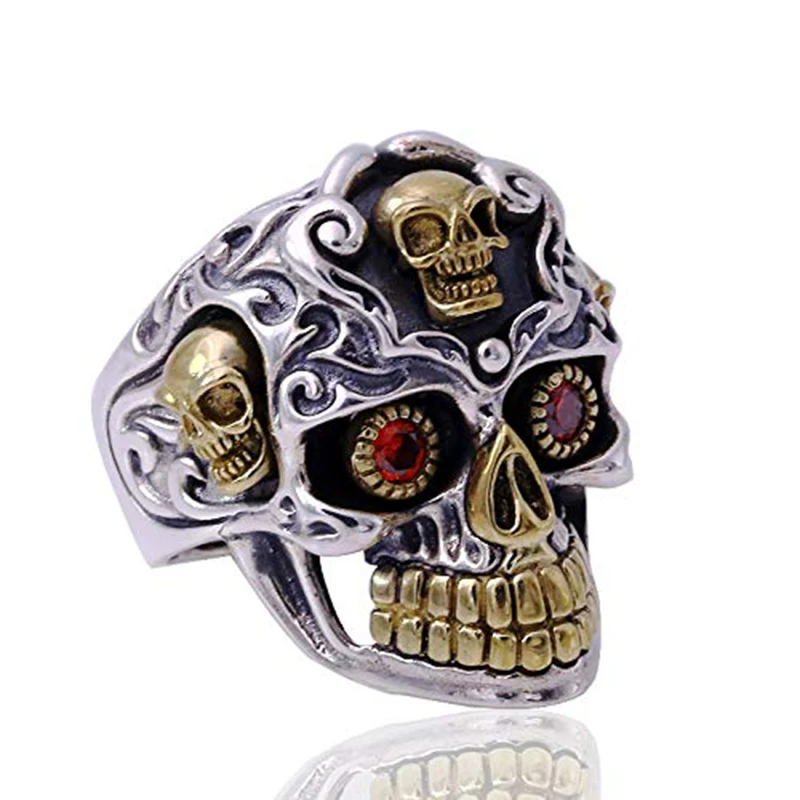 

Vintage Cool Men's Sugar Skull Rings Gothic Punk Red CZ Eyes Stainless Steel Ring Cocktail Party Ring Men Rock Biker Jewelry