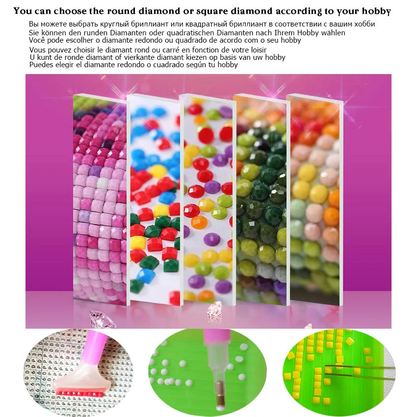 Triptych 5D DIY настенные часы Алмазная картина Полная площадь круглые крестиком