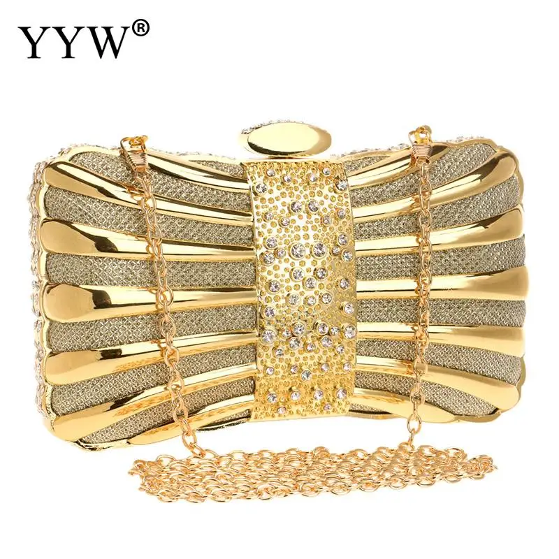

Women Evening Bag 2020 Bling Black Silver Gold Crystal Clutch Bags Wedding Purse Rhinestones Chain Bag Metal Crossbody Bag