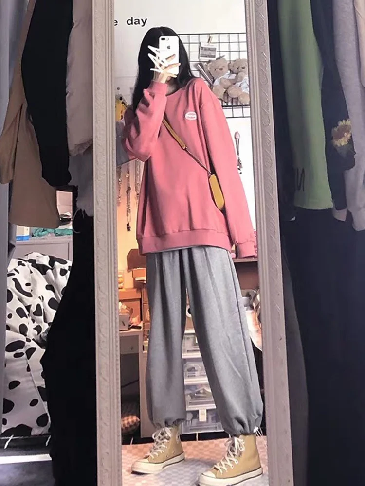 

Свободные штаны на шнуровке с широкими штанинами осень-зима умеренно стройнящие универсальные повседневные спортивные брюки