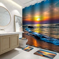 tropical shower curtain colorful last sun rays of the day over the sea waves reflections tropics cloth fabric bathroom set