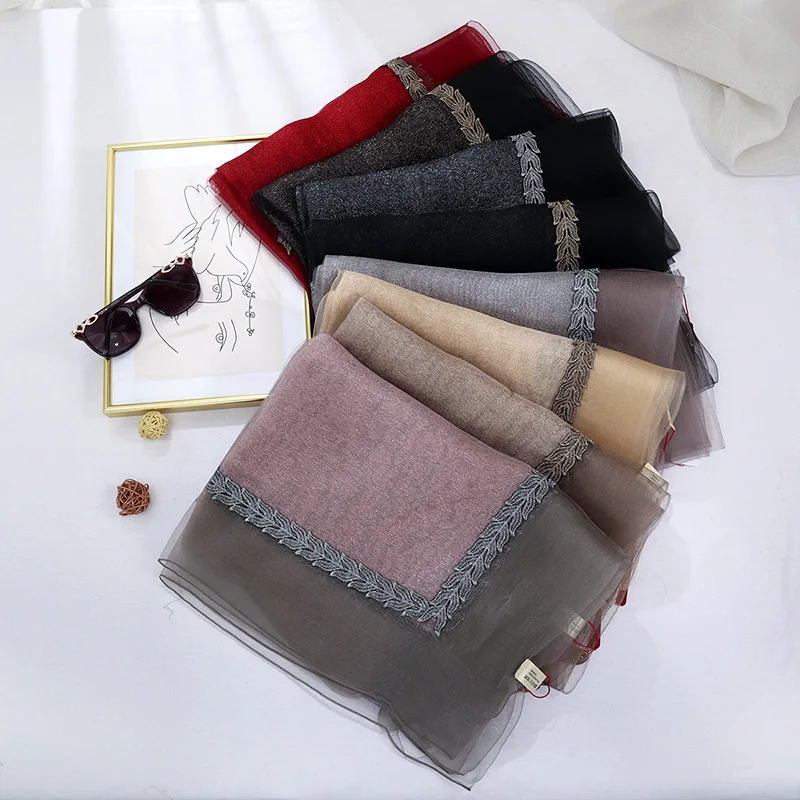 Шелковый женский шарф золотистый/серебристый шелк весна-осень Солнцезащитная