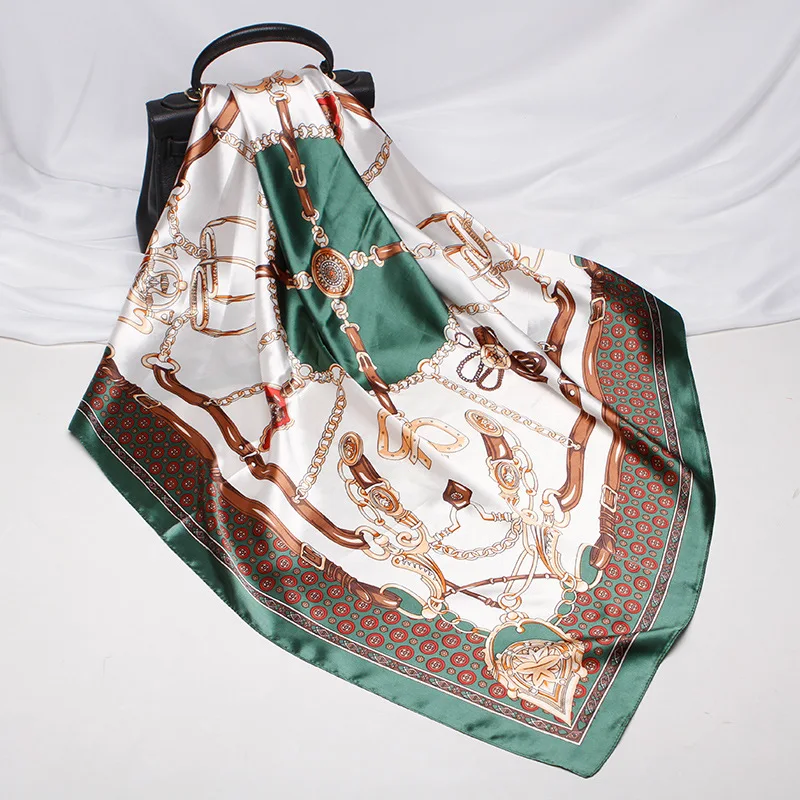 

2021 New Fashion Silk Square Scarf For Women 90*90cm Neck Hair Tie Band Bag Warp Soft Neckerchief Hijab Headscarf Female Foulard
