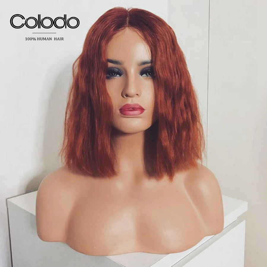 COLODO короткий Боб Синтетические волосы на кружеве парики 150% плотность эффектом деграде(переход от темного к оранжевый парик блонд, бразильские Волосы remy волнистые человеческие волосы парики для Для женщин