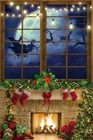 Фотофоны с рождественскими праздниками старым камнем камином носками венком лампочками окном Санта Клаусом вечевечерние сценический фото фон