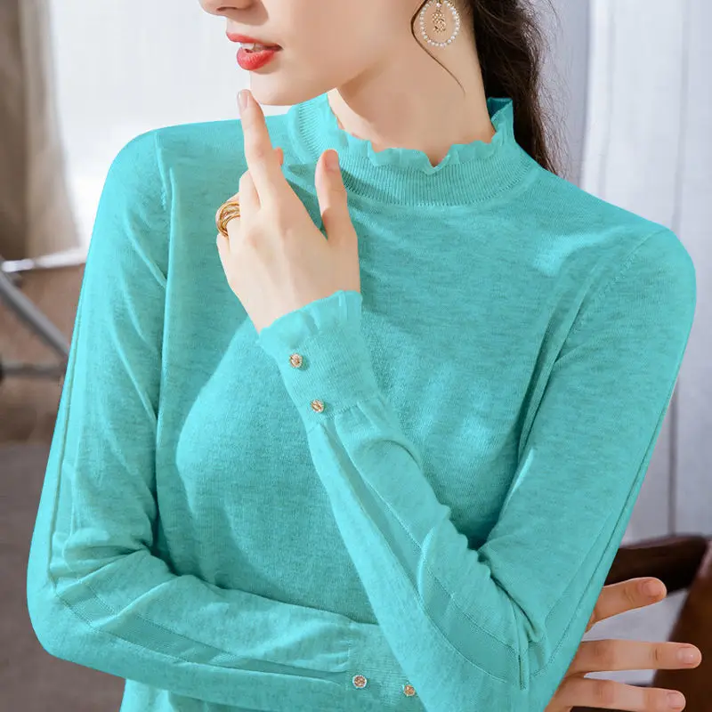 

Half-turtleneck Knitted Sweater Women Fall and Winter with Long-sleeved Western-style Small Unlined Upper Garment Slim Hollow