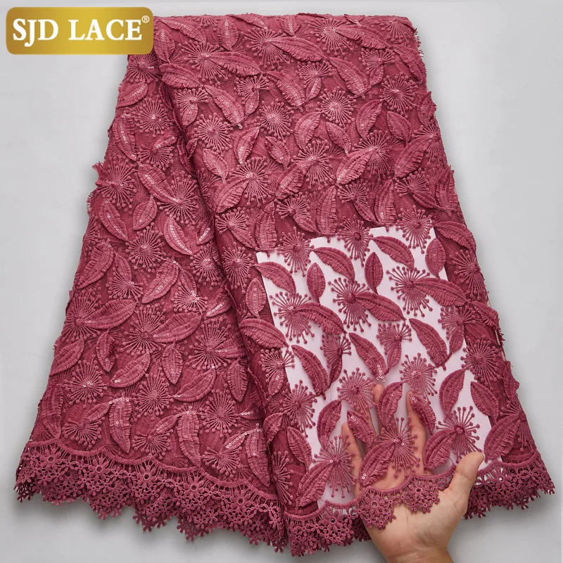 SJD Кружево чисто белое африканское кружевное полотно высокого качества 3D аппликации молочного шелка с блестками французской сетки для свадьбы A1853 on.