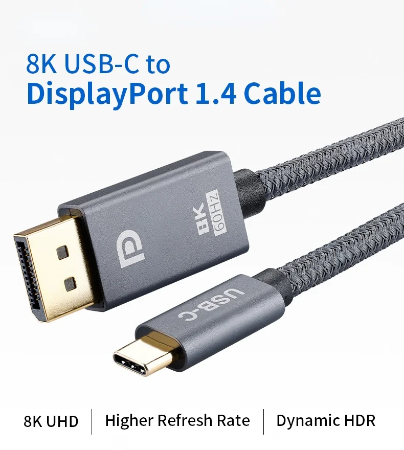 Новый кабель с разъемом типа C на DP 8K 60 Гц 2 м 3 USB для DisplayPort 8k 2021 MacBook Pro M1 Mac Mini XPS |