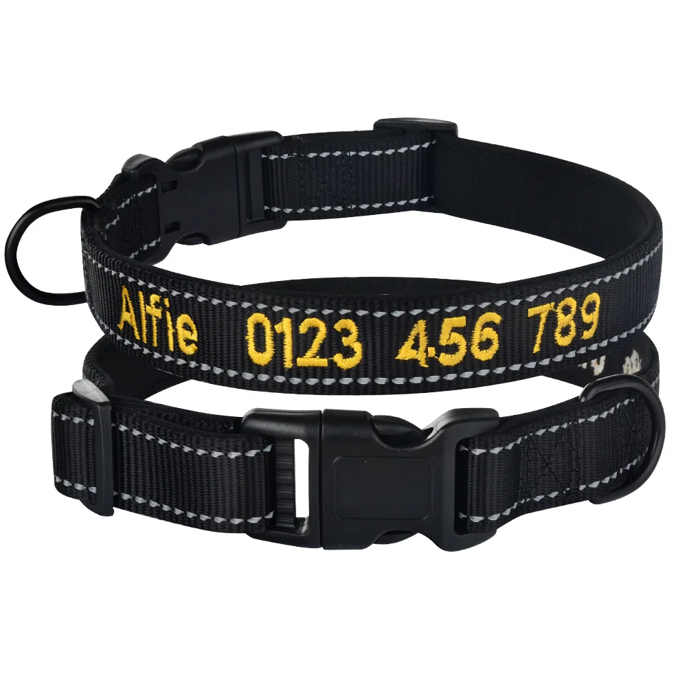 Black Padded Collar Airuidog регулируемый нейлоновый ошейник для собак персонализированный вышитый мягкий ошейник для собак ошейники для щенков светоотражающие - Цвет: Black Padded Collar