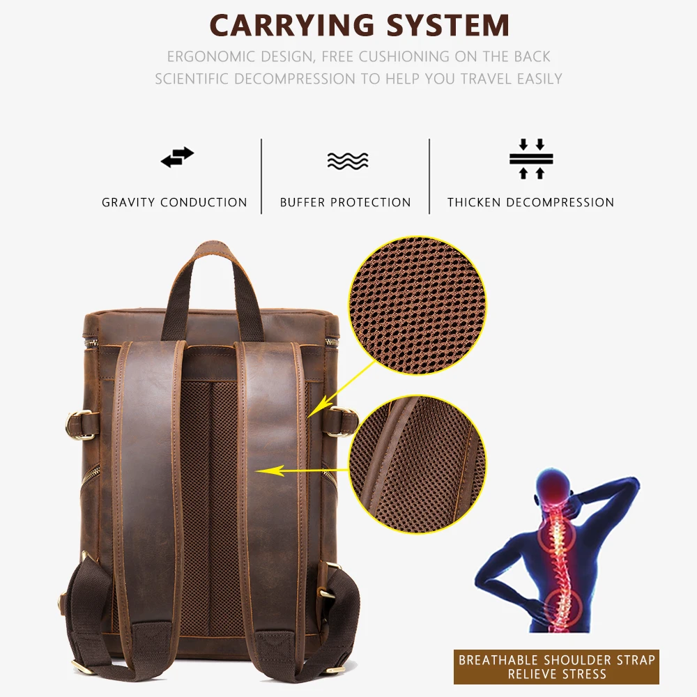 Винтажный кожаный рюкзак MVA для мужчин и женщин Вместительная дорожная сумка из