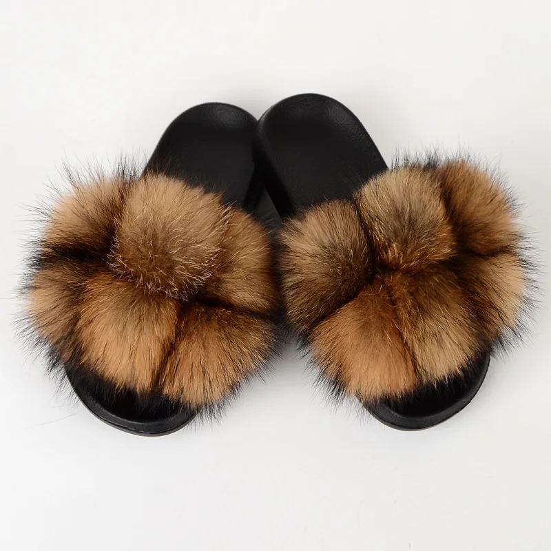

2021 New Design Fashion Trendy Fox Wool Slipper Colourful Custom Made for Women