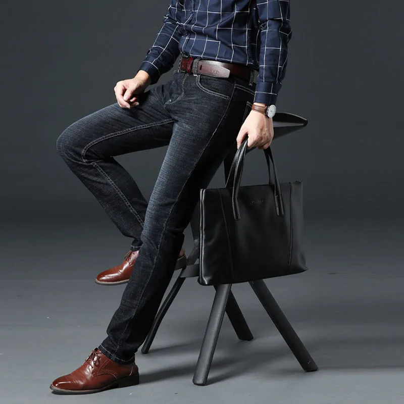 DAISHU Толстые мужские брюки джинсы классические Мужские удобные облегающие