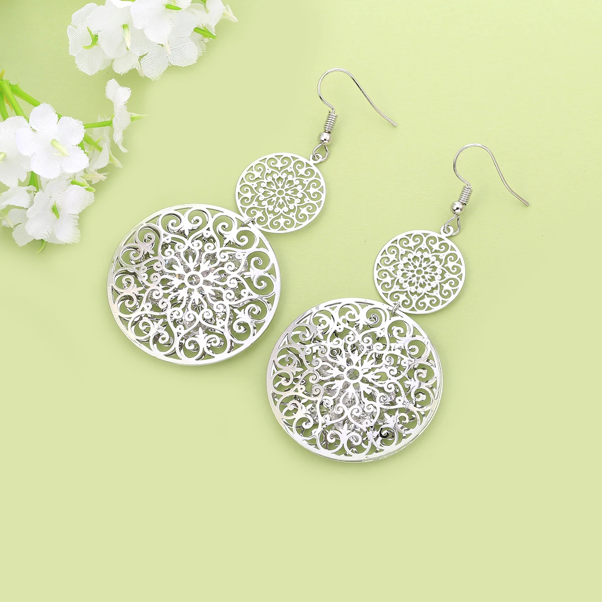 Серьги-подвески с серебряным покрытием двойные классические серьги цветочным