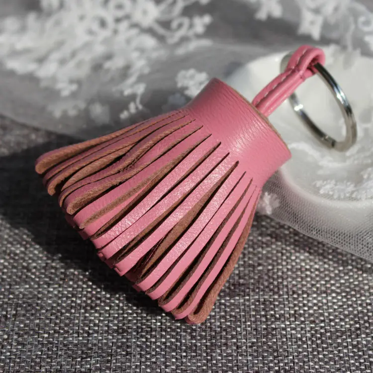 B LIGHT PINK Известный бренд, роскошный модный подлинный кожаный брелок с кисточкой для ключей, автомобильный брелок для ключей, женская сумка, подвеска на рюкзак - Цвет: B LIGHT PINK