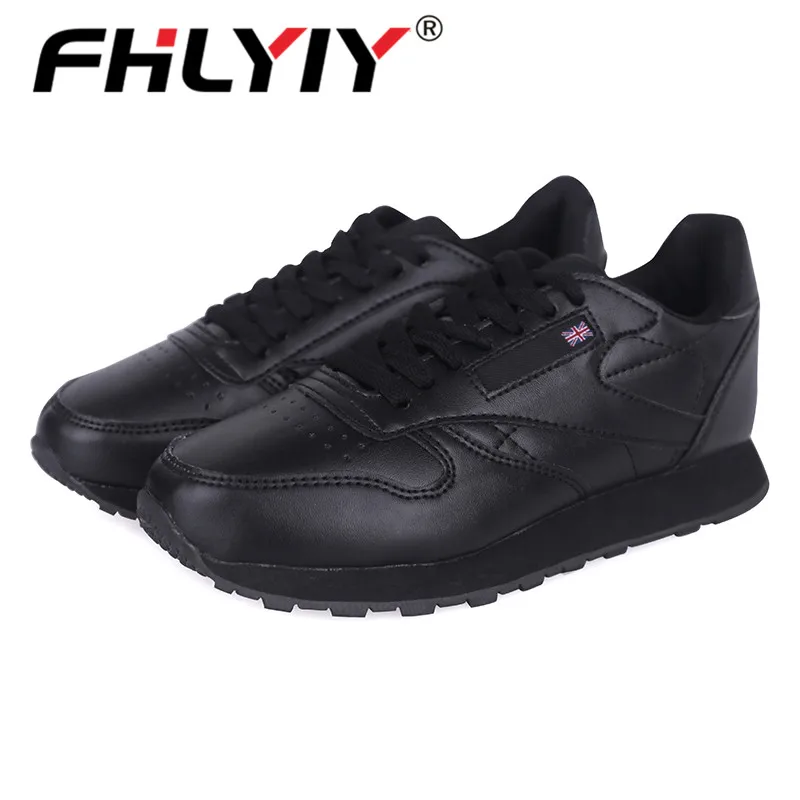 Black Fhlyiy/мужские кроссовки из искусственной кожи; женская повседневная кожаная обувь для мужчин; дышащая нескользящая резиновая обувь; большие размеры 36-48; Zapatos De Hombre - Цвет: Black