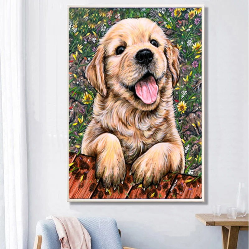 Изображение полного бриллианта милый щенок алмазная живопись 5D Вышивка крестом