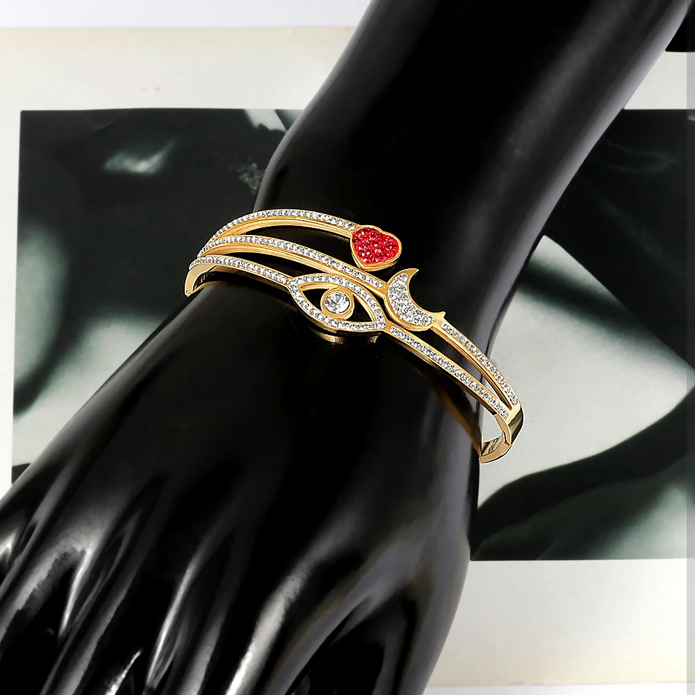 

FYSARA Crystals Moon&Heart Bangles & Bracelets for Women Female Jewelry Stainless Steel Cuff Bracelets Brand Gift For Women