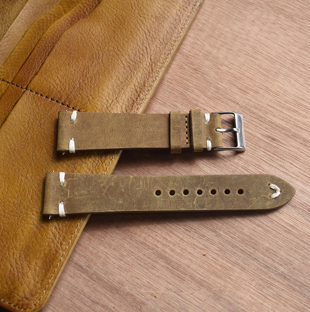 Ремешок из натуральной кожи для наручных часов винтажный желто зеленый браслет с