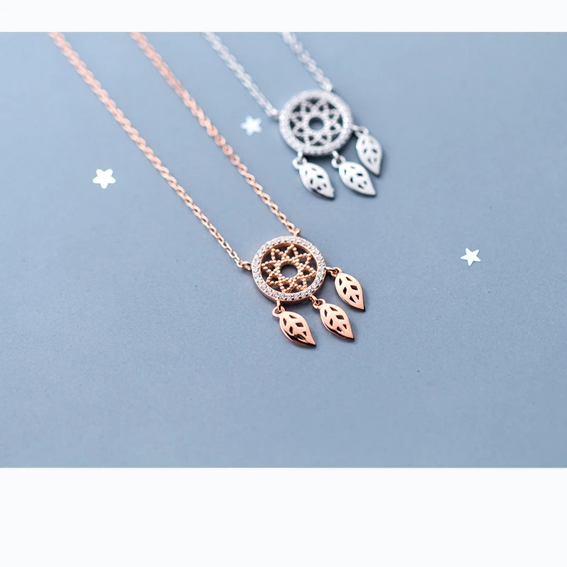 

Vintage 925 Sterling Silver Leaf & Dreamcatcher Pendant Necklaces for Women Good Lucky Fashion Jewelry Gift