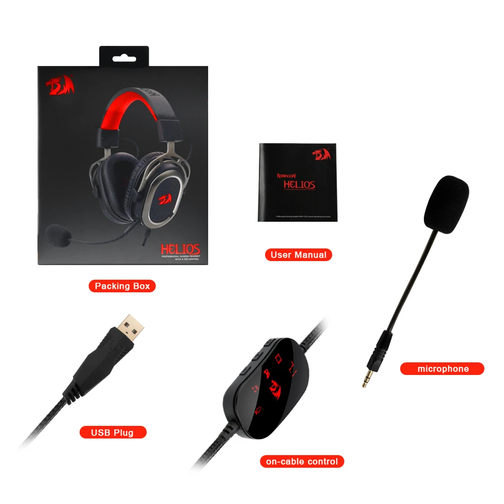 

Redragon Helios Gaming Headphone Microphone Noise cancelling 7.1 USB Surround headset Earphones EQ Controller for Computer H710