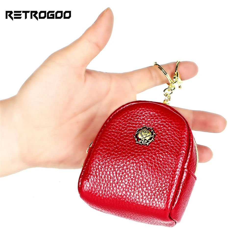 RETROGOO Super Tiny Women Coin Wallet Purse Fashion Genuine Leather Female Small Carteira Beautiful Flower Zipper Money Key Bag
