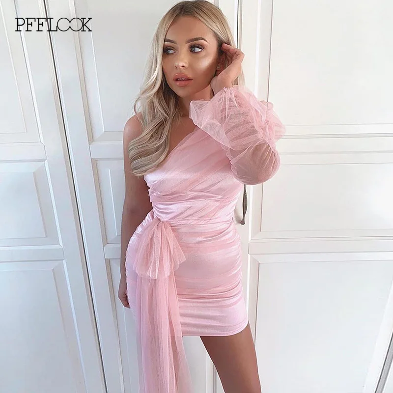 PFFLOOK женское сексуальное платье Драпированное лоскутное Бандажное с длинным