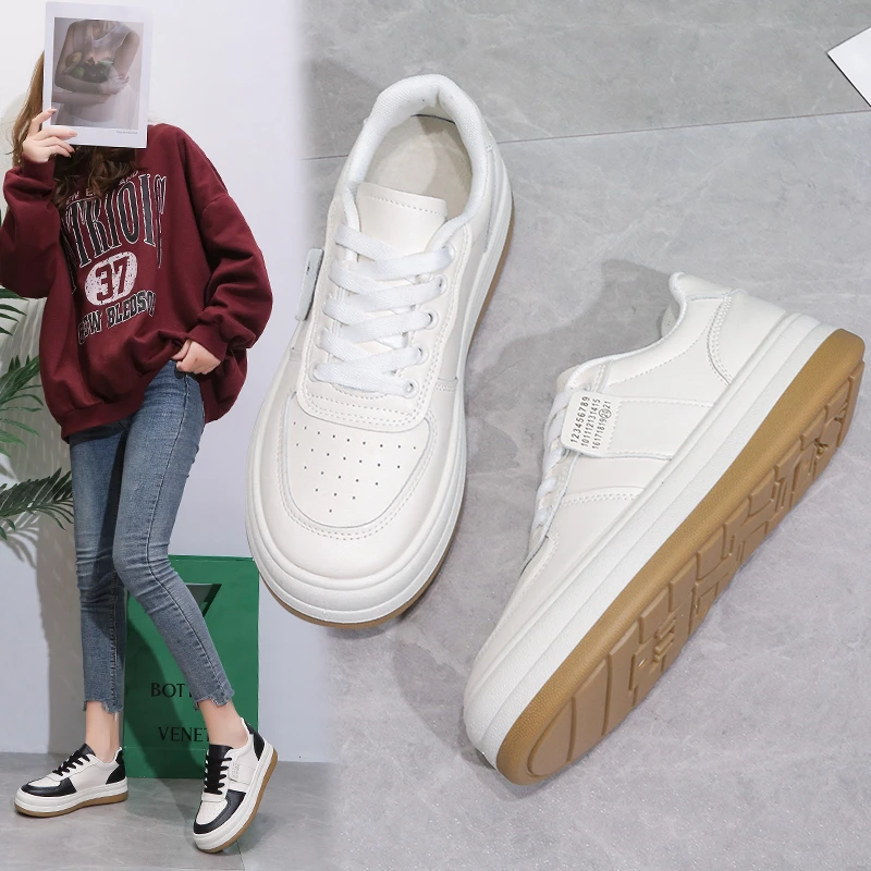 

Женские кроссовки на массивной подошве, повседневные дышащие кроссовки в Корейском стиле на платформе, без шнуровки, разные цвета, для осен...