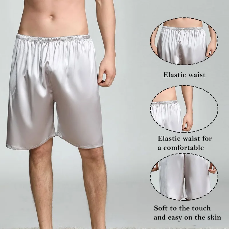 Летние штаны для сна Мужская одежда шорты удобные шелковые атласные дома мягкая