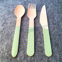 36pcs mint green polka dot spoons gender reveal forks pink polka dot knife hand stamped wooden utensils food cutlery home supply