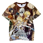 Детские футболки с 3D принтом Game Genshin, летняя футболка с коротким рукавом в стиле харадзюку, крутая уличная одежда в стиле хип-хоп, пуловеры 2XS-5XL